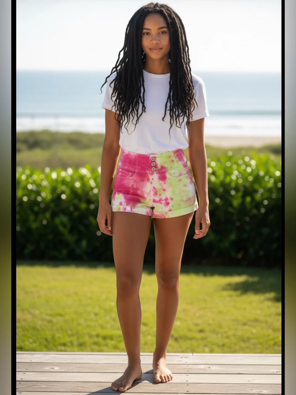 Upcycled Juniors Size 7  Tie Dye Shorts Pink Green Grunge Boho‎ Festival Skater